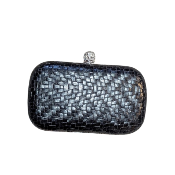 MMS Rhinestone Crystal Black Evening Bag Clutch 6" Retro Timeless - Picture 6 of 11